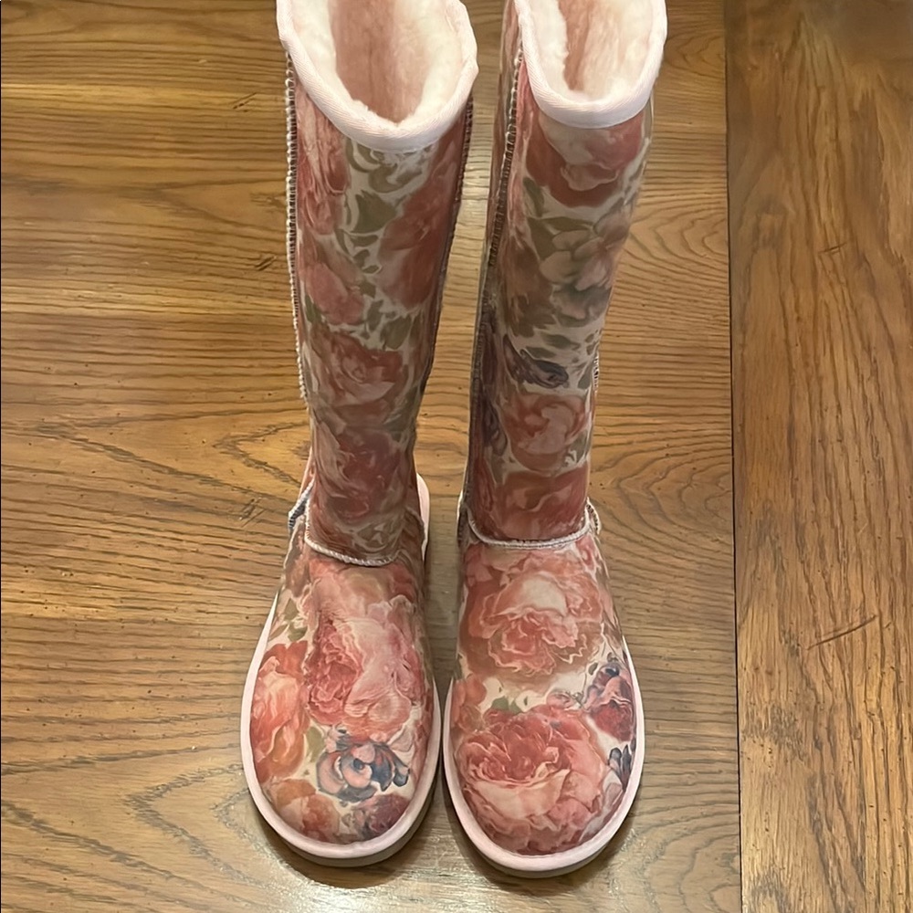 UGG Pink Floral Tall Sheepskin Boots - Picture 4 of 15